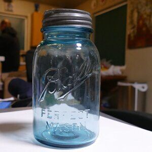 Vintage Aqua Ball Perfect Mason Jar With Zinc Lid